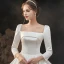 Haut de Gamme Ivoire Satin Transparentes La Mariée Robe De Mariée 2021 Robe Boule Encolure Carrée Manches Longues Cathedral Train Volants
