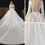 Haut de Gamme Ivoire Satin Transparentes La Mariée Robe De Mariée 2021 Robe Boule Encolure Carrée Manches Longues Cathedral Train Volants