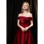 Fashion Burgundy Satin Dancing Prom Dresses 2021 A-Line / Princess Off-The-Shoulder Short Sleeve Beading Pearl Split Front Floor-Length / Long Ruffle Backless Formal Dresses