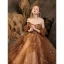 Brown Star Prom Dresses 2021 A-Line / Princess Off-The-Shoulder Short Sleeve Beading Floor-Length / Long Ruffle Backless Formal Dresses