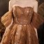 Brown Star Prom Dresses 2021 A-Line / Princess Off-The-Shoulder Short Sleeve Beading Floor-Length / Long Ruffle Backless Formal Dresses
