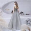 Bling Bling Grey Dancing Prom Dresses 2021 A-Line / Princess Strapless Sleeveless Beading Glitter Tulle Floor-Length / Long Ruffle Backless Formal Dresses