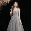 Bling Bling Grey Dancing Prom Dresses 2021 A-Line / Princess Strapless Sleeveless Beading Glitter Tulle Floor-Length / Long Ruffle Backless Formal Dresses