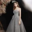 Bling Bling Grey Dancing Prom Dresses 2021 A-Line / Princess Strapless Sleeveless Beading Glitter Tulle Floor-Length / Long Ruffle Backless Formal Dresses