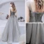 Bling Bling Grey Dancing Prom Dresses 2021 A-Line / Princess Strapless Sleeveless Beading Glitter Tulle Floor-Length / Long Ruffle Backless Formal Dresses