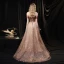 Marron Étoile Robe De Bal 2021 Princesse De l'épaule Manches Courtes Perlage Paillettes Train De Balayage Volants Dos Nu Robe De Ceremonie
