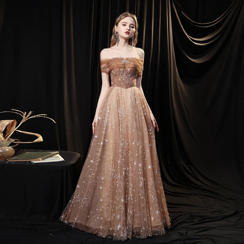 slim fit dress slacks A-Line Sequin Empire Gold Prom Dress Long Sweep Train PSK152 US12 / Gold