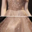 Marron Étoile Robe De Bal 2021 Princesse De l'épaule Manches Courtes Perlage Paillettes Train De Balayage Volants Dos Nu Robe De Ceremonie