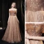 Marron Étoile Robe De Bal 2021 Princesse De l'épaule Manches Courtes Perlage Paillettes Train De Balayage Volants Dos Nu Robe De Ceremonie