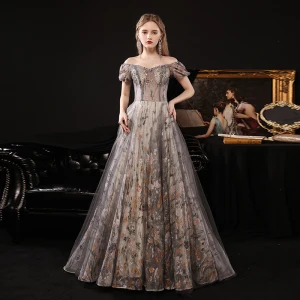 Fancy Multi Farger Ballkjoler 2021 Prinsesse Gjennomsiktig Av Skulderen Korte Ermer Beading Glitter Blomster Feie Tog Buste Ryggløse Formelle Kjoler