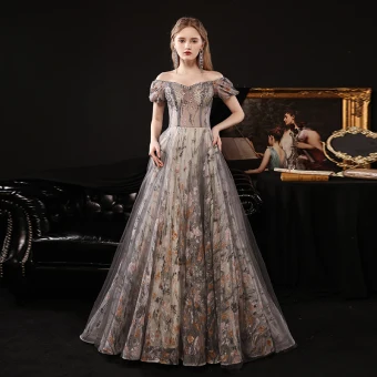 Fantaisie Multi Couleurs Robe De Bal 2021 Princesse Transparentes De L 039 Épaule Manches Courtes Perlage Glitter Floral Train De Balayage Volants Dos Nu Robe De Ceremonie