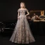 Fantaisie Multi-Couleurs Robe De Bal 2021 Princesse Transparentes De l'épaule Manches Courtes Perlage Glitter Floral Train De Balayage Volants Dos Nu Robe De Ceremonie