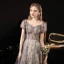 Fantaisie Multi-Couleurs Robe De Bal 2021 Princesse Transparentes De l'épaule Manches Courtes Perlage Glitter Floral Train De Balayage Volants Dos Nu Robe De Ceremonie