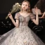 Fantaisie Multi-Couleurs Robe De Bal 2021 Princesse Transparentes De l'épaule Manches Courtes Perlage Glitter Floral Train De Balayage Volants Dos Nu Robe De Ceremonie