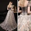 Fantaisie Multi-Couleurs Robe De Bal 2021 Princesse Transparentes De l'épaule Manches Courtes Perlage Glitter Floral Train De Balayage Volants Dos Nu Robe De Ceremonie