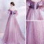 Fashion Grape Prom Dresses 2021 A-Line / Princess Off-The-Shoulder Long Sleeve Beading Sash Check Tulle Sweep Train Ruffle Backless Formal Dresses