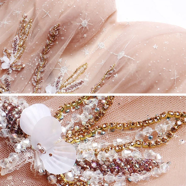 Victorian Style Pearl Pink Star Prom Dresses 2021 A-Line / Princess Square Neckline Puffy 1/2 Sleeves Beading Glitter Tulle Sweep Train Ruffle Backless Formal Dresses