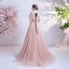 Victorian Style Pearl Pink Star Prom Dresses 2021 A-Line / Princess Square Neckline Puffy 1/2 Sleeves Beading Glitter Tulle Sweep Train Ruffle Backless Formal Dresses