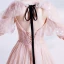Victorian Style Pearl Pink Star Prom Dresses 2021 A-Line / Princess Square Neckline Puffy 1/2 Sleeves Beading Glitter Tulle Sweep Train Ruffle Backless Formal Dresses