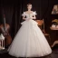 Affordable Ivory Outdoor / Garden Wedding Dresses 2021 Ball Gown Off-The-Shoulder Short Sleeve Backless Appliques Lace Beading Glitter Tulle Floor-Length / Long Ruffle