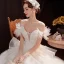 Affordable Ivory Outdoor / Garden Wedding Dresses 2021 Ball Gown Off-The-Shoulder Short Sleeve Backless Appliques Lace Beading Glitter Tulle Floor-Length / Long Ruffle