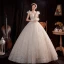 Abordable Ivoire Robe De Mariée 2021 Robe Boule Transparentes Col v profond Sans Manches Dos Nu Perlage Glitter Tulle Longue Volants