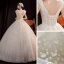 Abordable Ivoire Robe De Mariée 2021 Robe Boule Transparentes Col v profond Sans Manches Dos Nu Perlage Glitter Tulle Longue Volants