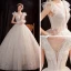 Abordable Ivoire Robe De Mariée 2021 Robe Boule Transparentes Col v profond Sans Manches Dos Nu Perlage Glitter Tulle Longue Volants
