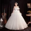 Affordable White Organza Outdoor / Garden Wedding Dresses 2021 Ball Gown Off-The-Shoulder Short Sleeve Backless Glitter Tulle Floor-Length / Long Ruffle
