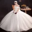 Affordable White Organza Outdoor / Garden Wedding Dresses 2021 Ball Gown Off-The-Shoulder Short Sleeve Backless Glitter Tulle Floor-Length / Long Ruffle