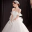 Affordable White Organza Outdoor / Garden Wedding Dresses 2021 Ball Gown Off-The-Shoulder Short Sleeve Backless Glitter Tulle Floor-Length / Long Ruffle