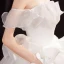 Affordable White Organza Outdoor / Garden Wedding Dresses 2021 Ball Gown Off-The-Shoulder Short Sleeve Backless Glitter Tulle Floor-Length / Long Ruffle