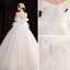 Affordable White Organza Outdoor / Garden Wedding Dresses 2021 Ball Gown Off-The-Shoulder Short Sleeve Backless Glitter Tulle Floor-Length / Long Ruffle