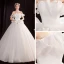 Affordable White Organza Outdoor / Garden Wedding Dresses 2021 Ball Gown Off-The-Shoulder Short Sleeve Backless Glitter Tulle Floor-Length / Long Ruffle