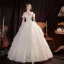 Affordable Champagne Outdoor / Garden Wedding Dresses 2021 Ball Gown Off-The-Shoulder Short Sleeve Backless Beading Glitter Tulle Floor-Length / Long Ruffle