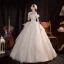 Affordable Champagne Outdoor / Garden Wedding Dresses 2021 Ball Gown Off-The-Shoulder Short Sleeve Backless Beading Glitter Tulle Floor-Length / Long Ruffle