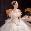 Affordable Champagne Outdoor / Garden Wedding Dresses 2021 Ball Gown Off-The-Shoulder Short Sleeve Backless Beading Glitter Tulle Floor-Length / Long Ruffle