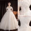 Affordable Champagne Outdoor / Garden Wedding Dresses 2021 Ball Gown Off-The-Shoulder Short Sleeve Backless Beading Glitter Tulle Floor-Length / Long Ruffle