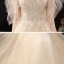 Chic / Belle Champagne Dansant Robe De Bal 2021 Princesse V-Cou Sans Manches Perlage Paillettes Glitter Tulle Longue Volants Dos Nu Robe De Ceremonie