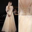 Chic / Belle Champagne Dansant Robe De Bal 2021 Princesse V-Cou Sans Manches Perlage Paillettes Glitter Tulle Longue Volants Dos Nu Robe De Ceremonie