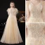 Chic / Belle Champagne Dansant Robe De Bal 2021 Princesse V-Cou Sans Manches Perlage Paillettes Glitter Tulle Longue Volants Dos Nu Robe De Ceremonie