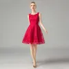 Chic / Beautiful Red Lace Homecoming Graduation Dresses 2021 A-Line / Princess Short Sleeve Square Neckline Short Ruffle Formal Dresses