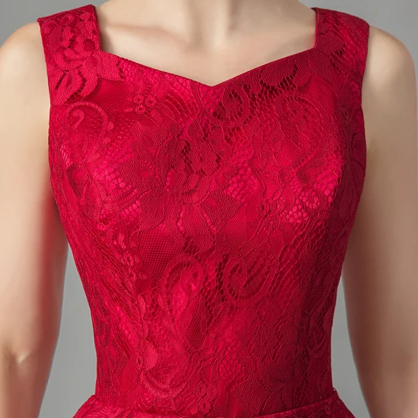 Chic / Beautiful Red Lace Homecoming Graduation Dresses 2021 A-Line / Princess Short Sleeve Square Neckline Short Ruffle Formal Dresses