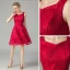 Chic / Beautiful Red Lace Homecoming Graduation Dresses 2021 A-Line / Princess Short Sleeve Square Neckline Short Ruffle Formal Dresses