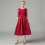 Affordable Burgundy Lace Homecoming Graduation Dresses 2021 A-Line / Princess Scoop Neck Sleeveless Bow Sash Tea-length Ruffle Formal Dresses