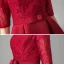 Affordable Burgundy Lace Homecoming Graduation Dresses 2021 A-Line / Princess Scoop Neck Sleeveless Bow Sash Tea-length Ruffle Formal Dresses