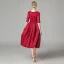 Affordable Burgundy Lace Homecoming Graduation Dresses 2021 A-Line / Princess Scoop Neck Sleeveless Bow Sash Tea-length Ruffle Formal Dresses