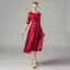 Affordable Burgundy Lace Homecoming Graduation Dresses 2021 A-Line / Princess Scoop Neck Sleeveless Bow Sash Tea-length Ruffle Formal Dresses