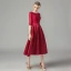 Affordable Burgundy Lace Homecoming Graduation Dresses 2021 A-Line / Princess Scoop Neck Sleeveless Bow Sash Tea-length Ruffle Formal Dresses