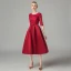 Affordable Burgundy Lace Homecoming Graduation Dresses 2021 A-Line / Princess Scoop Neck Sleeveless Bow Sash Tea-length Ruffle Formal Dresses